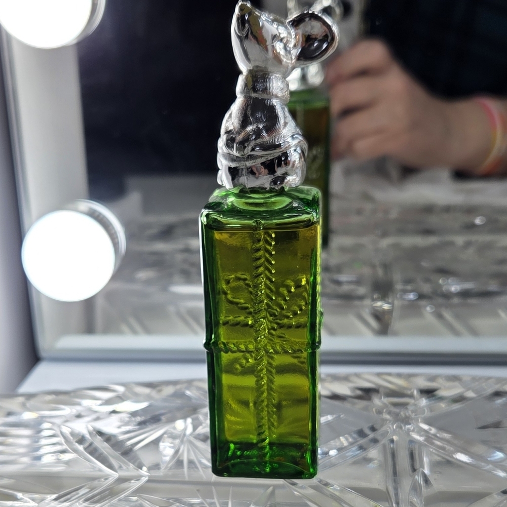 Avon Sweet Honesty Vintage Collectible Cologne Bottle – Green Glass Mouse Top